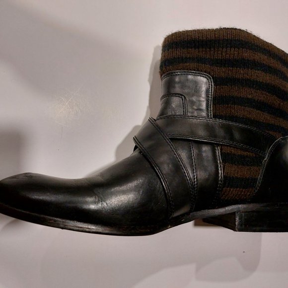 Splendid Black Leather Ankle Boots w/Brown/Black Knit Top - Size 9.5M - Picture 3 of 7